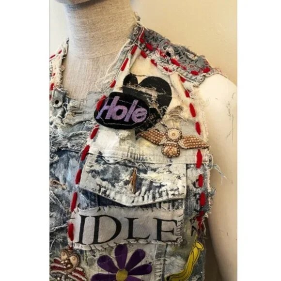 DREAM & DESTROY PUNK ROCK PATCH CUSTOM VINTAGE DENIM VEST - Picture 9 of 16